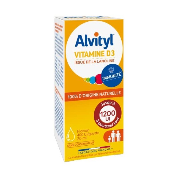 Alvityl Vitamine D3 - Gouttes - 100% dorigine naturelle - Dès 3 ans - 20 ml