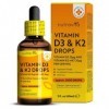 Gouttes de Vitamines D3 K2 Haute Résistance 60 ml - Vitamines D 1000 UI et K2 20 ug pour 2 gouttes - Soutient le système immu