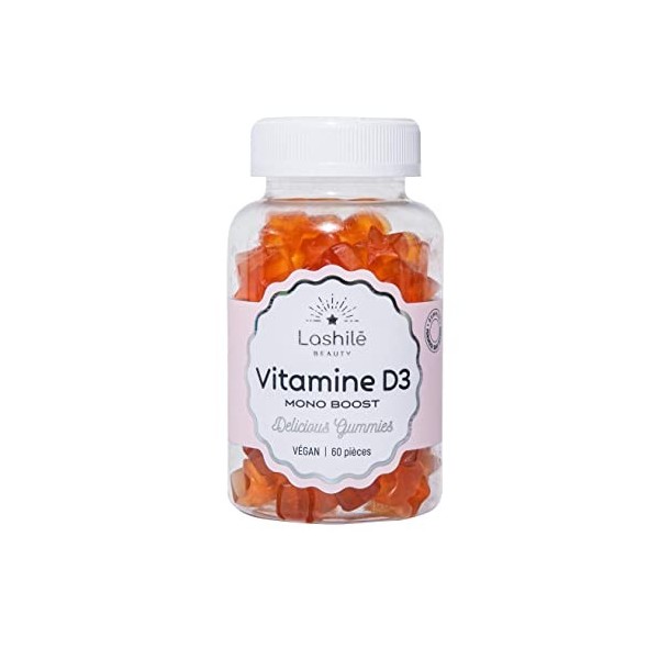 LASHILÉ BEAUTY - Compléments Alimentaires - Vitamine D3 Mono Boost - Cure 1 mois - 60 Gummies - Vegan - Fabrication Française