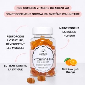 LASHILÉ BEAUTY - Compléments Alimentaires - Vitamine D3 Mono Boost - Cure 1 mois - 60 Gummies - Vegan - Fabrication Française