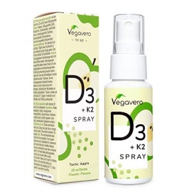 Vitamine D3 + K2 Spray Vegavero® | 100% NATURELLE | Absorption Immédiate | 4 Mois dApprovisionnement 25 ml | Sans Sucre Aj