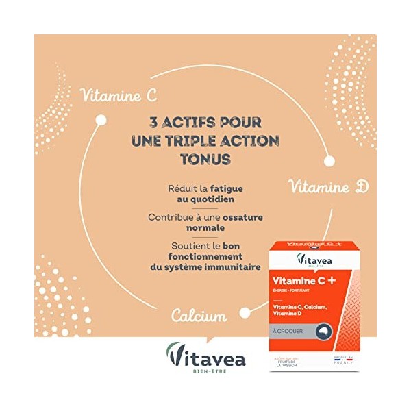 Vitavea - Vitamine C, Vitamine D, Calcium - Complément Alimentaire Tonus, Vitalité - Boost des Défenses Immunitaires - Mainti