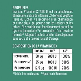 GRANIONS Vitamine D3 2000 Ui – Immunité Et Capital Osseux – Source Végétale Issue Du Lichen – 30 Comp à Croquer -jusqu’à 4 mo
