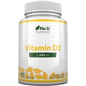 Vitamine D3 1000 UI, 365 Softgels une année entière de réserve , Cholécalciférol haute Absorption par Nu U Nutrition