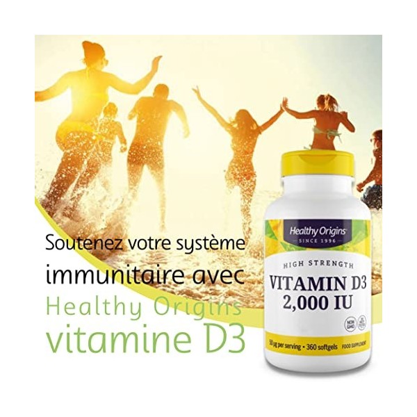 Healthy Origins, Vitamine D3, 2.000 IU, Depot, 360 Capsules, Testé en Laboratoire, Hautement Dosé, Sans Soya, Sans Gluten, No