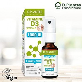 D.PLANTES - Vitamine D3 1000 UI - Complément Alimentaire en Spray - Immunité, Ossature Normale - Boost en Vit. D - Origine Vé