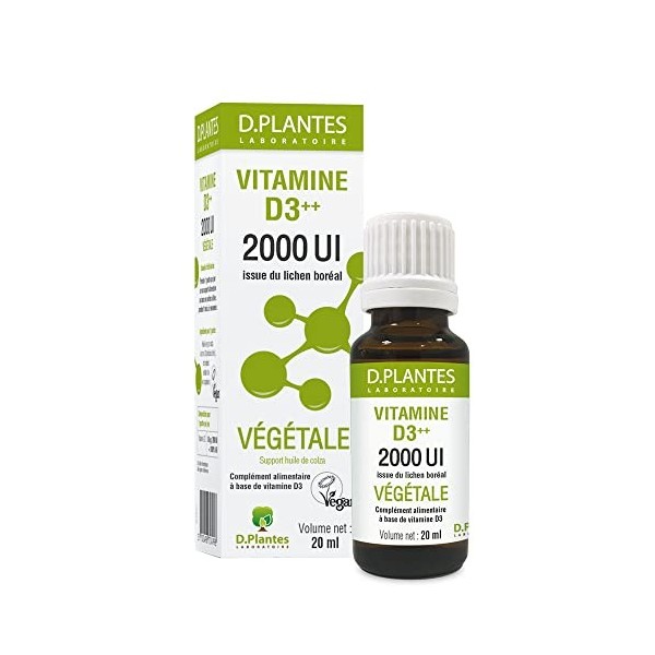 D.PLANTES - Vitamine D3 2000 UI - Complément Alimentaire - Immunité, Ossature Normale - Boost en Vit. D - Origine Végétale - 