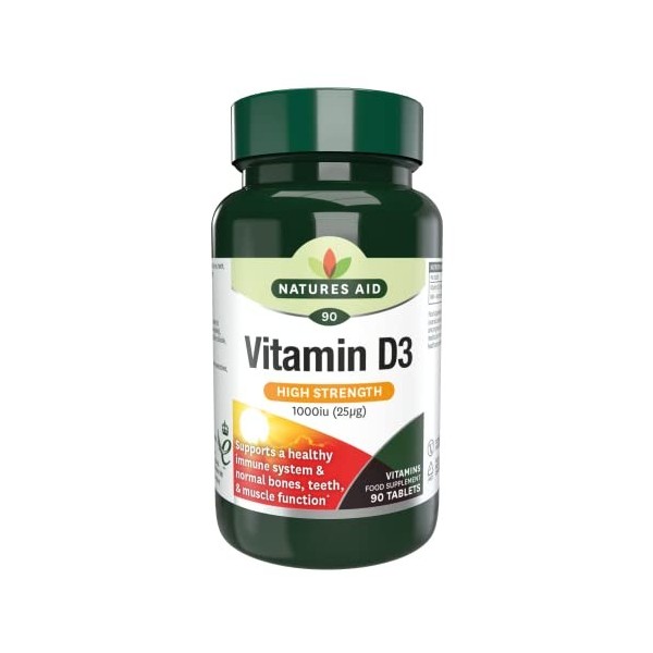 Natures Aid Vitamin D3/Cholecalciferol Tablets 1000 IU/25mcg, 90 tablets, Suitable for Vegetarians, UK Made 