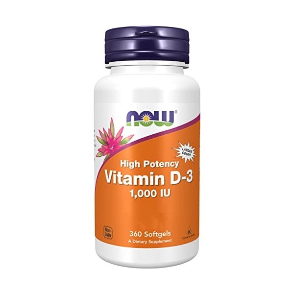 Now Foods, Vitamine D3, 1.000 IU, 360 Softgels, Testé en Laboratoire, Dose Élevée, Sans Gluten, Sans Soja