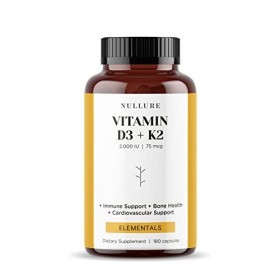 Vitamine D3 K2 MK7 Natural Nullure | 2000 UI | Formulation quotidienne équilibrée pour une assimilation facile I Système Im