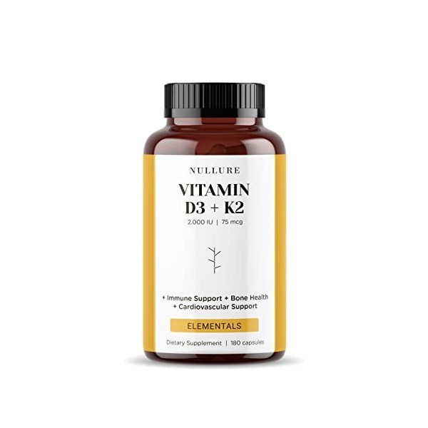 Vitamine D3 K2 MK7 Natural Nullure | 2000 UI | Formulation quotidienne équilibrée pour une assimilation facile I Système Im