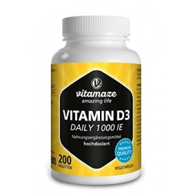 Vitamine D3 1000 UI -Utilisation Sublinguale Possible - 200 Comprimes Végétarien pour un Apport Continu - Vitamine D Organiqu