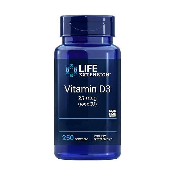 Life Extension, Vitamine D3, 1000 IU 25mcg , 250 Capsules molles, Testé en Laboratoire, Sans Gluten, Sans Soja, Sans OGM