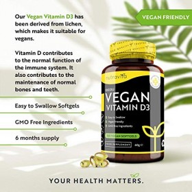 Vitamine D3 Vegan 1000 UI par Capsule - Capsules molles de Vitamine D3 Végan à base de plantes dérivées du Lichen - Maintien 