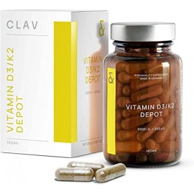 Vitamine D3 K2 Vegan - Vitamine D3 5000 IU + 200μg Vitamine K2 MK7 Depot par Gelule - Dosage Facile et Forte - Vitamine D Nat