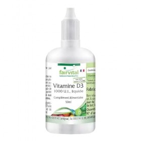 Fairvital | Vitamine D3 liquide - 1000 U.I. par goutte, végétarienne issue de lanoline - 50ml huile de vitamine D3