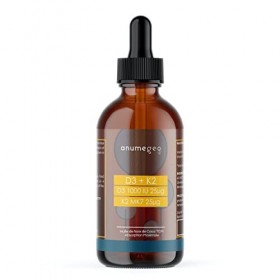 Anumegeo Vitamine D3+K2 en Gouttes, 50 ml-Haut Dosage de Vitamine D3 4000 UI + Vitamine K2 mk7 100µg par 4 gouttes - 400 Port
