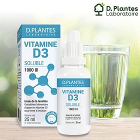 D.PLANTES - Vitamine D3 1000 UI - Complément Alimentaire - Immunité, Ossature Normale - Boost en Vit. D - Formule Soluble 25