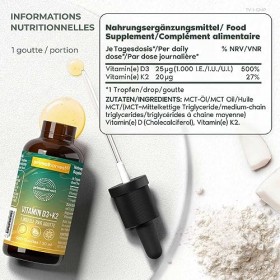 "Primal Vitamin D3 & K2 Drops de Primal Harvest - 1 000 U.I., Gouttes multi vitamines avec huile MCT, vitamines liquides en f