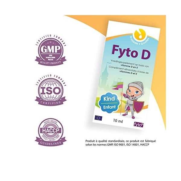 FYTO D 800 IU - Gouttes de Vitamine D3 et E pour Enfants - Soutien de la Croissance et du Système Immunitaire - Facile à Pren