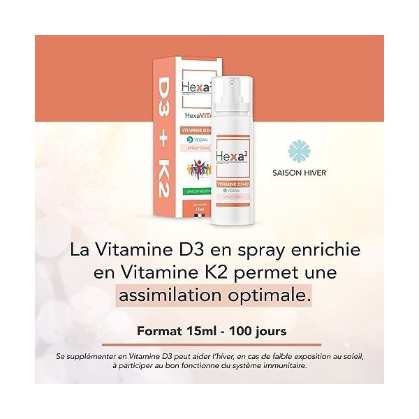 Vitamine D3+K2 Végan Spray Menthe 15ml HexaVITA® Hexa3 Menthe 