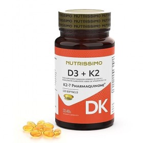 NUTRISSIMO Vitamine D3 K2 | 120 Softgels | 2000 UI D3 + 100µg K2 K2-7 PHARMAQUINONE® | Soutien pour les Os, les Muscles, le