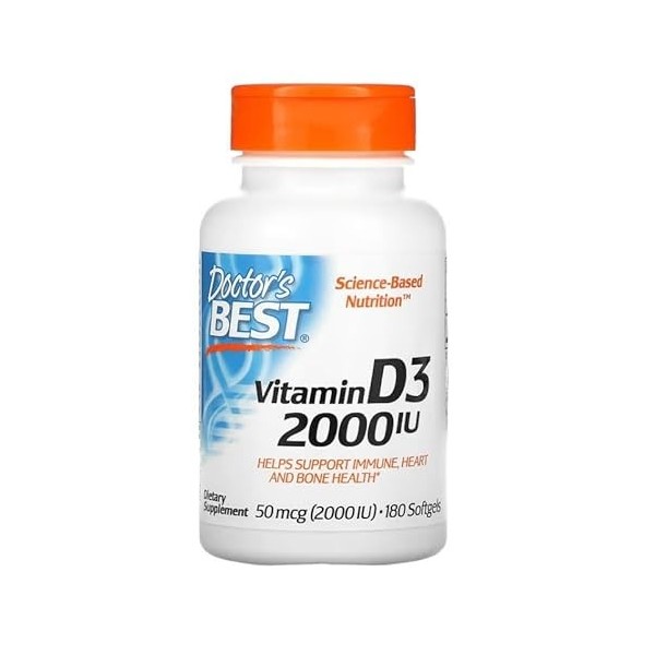 Doctors Best Vitamine D3, 2000 UI - 180 gélules Softgel, Soutien osseux et immunitaire