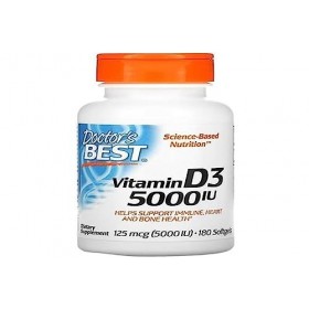 Doctors Best Vitamine D3, 5000 UI - 180 gélules Softgel, Soutien osseux et immunitaire