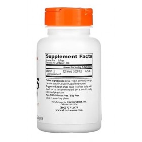Doctors Best Vitamine D3, 5000 UI - 180 gélules Softgel, Soutien osseux et immunitaire