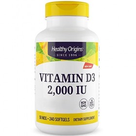 Healthy Origins, Vitamine D3 50mcg 2.000 UI , Dépôt, 1 Capsule tous les 2 Jours, 240 Capsules molles, Haute Dosé, Testé en L