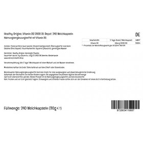 Healthy Origins, Vitamine D3 50mcg 2.000 UI , Dépôt, 1 Capsule tous les 2 Jours, 240 Capsules molles, Haute Dosé, Testé en L