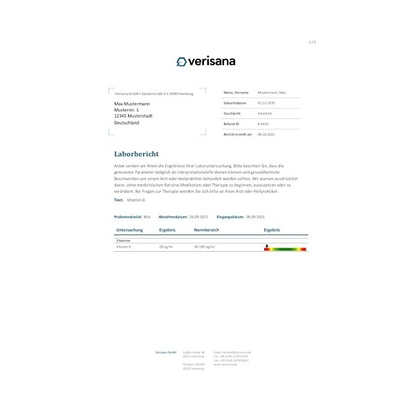 Test de vitamine D – Déterminez facilement et confortablement votre vitamine D chez vous – Verisana Labor.