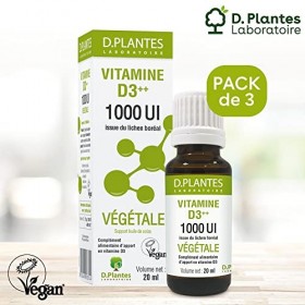 D.PLANTES - Vitamine D3 1000 UI - Complément Alimentaire - Immunité, Ossature Normale - Boost en Vit. D - Origine Végétale - 