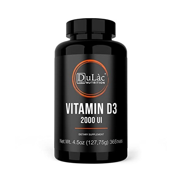 VITAMINE D3 2000 UI Dulàc - Supplément de Vitamine D Made In Italy, 365 Comprimés Hautement Concentrés - Absorption du Calciu