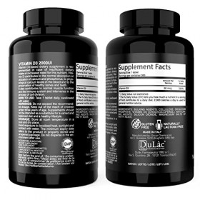 VITAMINE D3 2000 UI Dulàc - Supplément de Vitamine D Made In Italy, 365 Comprimés Hautement Concentrés - Absorption du Calciu