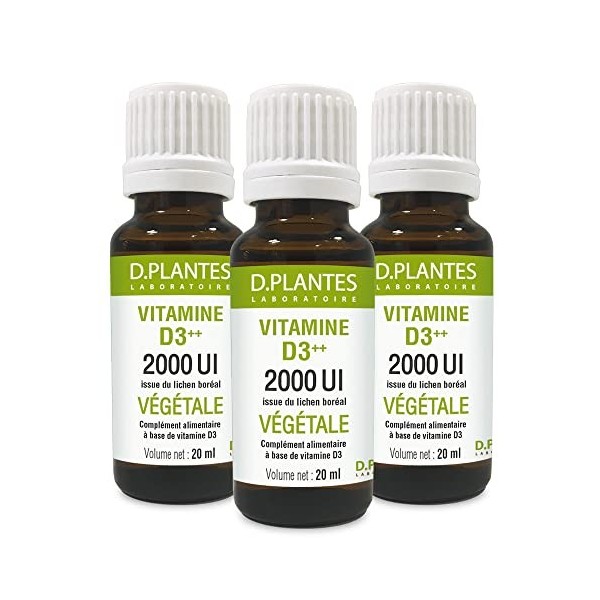 D.PLANTES - Vitamine D3 2000 UI - Complément Alimentaire - Immunité, Ossature Normale - Boost en Vit. D - Origine Végétale - 