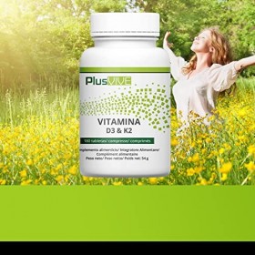 Plusvive - Lot de 180&nbsp;tablettes de vitamine&nbsp;D3 et vitamine&nbsp;K2 MK7, 100&nbsp;µg