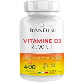 Bandini® Vitamine D3 2000 UI 400 comprimés - Complément Alimentaire à haut dosage 50 µg de Vitamine D 2000 I.U. - 50 mcg de c