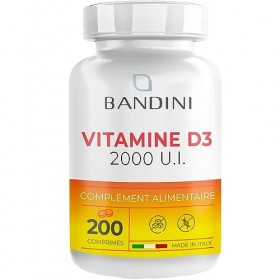 Bandini® Vitamine D3 2000 UI 200 comprimés - Complément Alimentaire à haut dosage 50 µg de vitamine D 2000 I.U. - 50 mcg de c