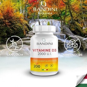 Bandini® Vitamine D3 2000 UI 200 comprimés - Complément Alimentaire à haut dosage 50 µg de vitamine D 2000 I.U. - 50 mcg de c
