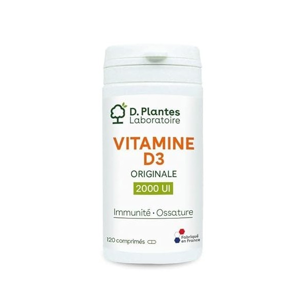 D.PLANTES - Vitamine D3 2000 UI - Complément Alimentaire - Immunité, Ossature Normale - Apport Vit. D - Issue de la Lanoline 