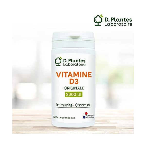 D.PLANTES - Vitamine D3 2000 UI - Complément Alimentaire - Immunité, Ossature Normale - Apport Vit. D - Issue de la Lanoline 