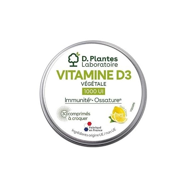 D.PLANTES - Vitamine D3 1000 UI - Complément Alimentaire - Immunité, Ossature Normale - Apport Vit. D - Végétale - Certifiée 