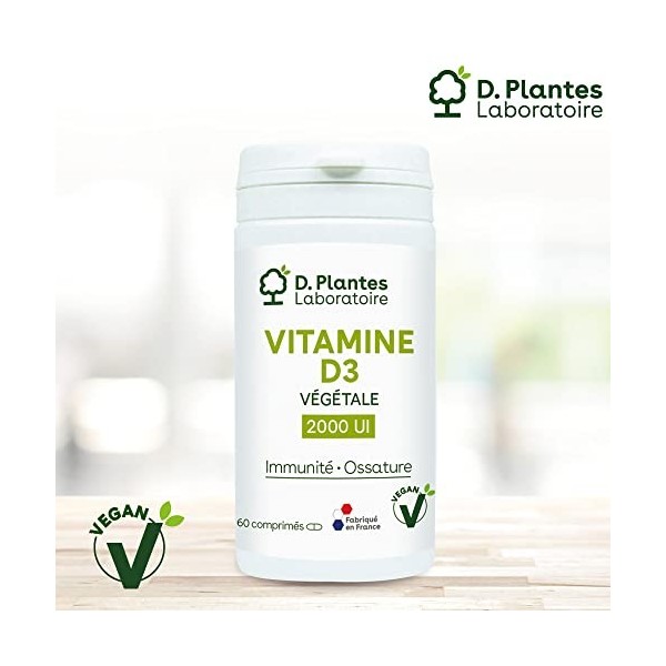 D.PLANTES - Vitamine D3 2000 UI - Complément Alimentaire - Immunité, Ossature Normale - Apport Vit. D - Origine Végétale - Ce