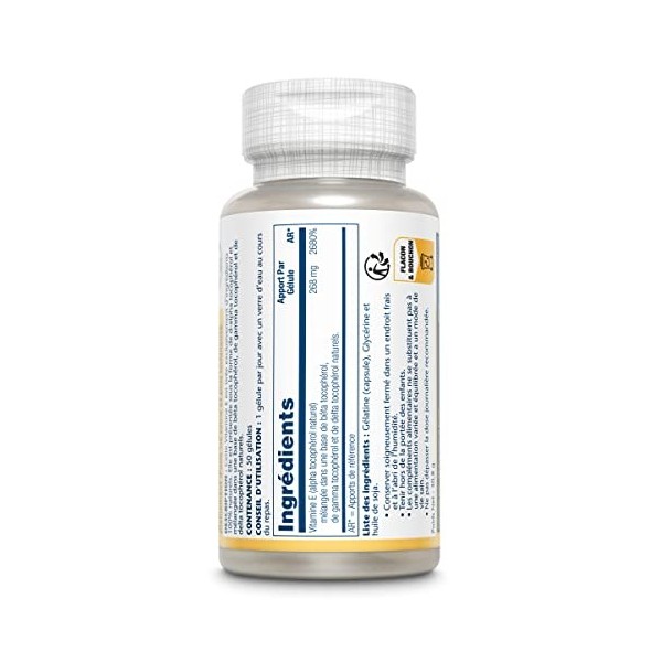 Solaray Vitamine E 400 IU - 268mg | Source naturelle avec mélange de Tocophérols | 50 gélules