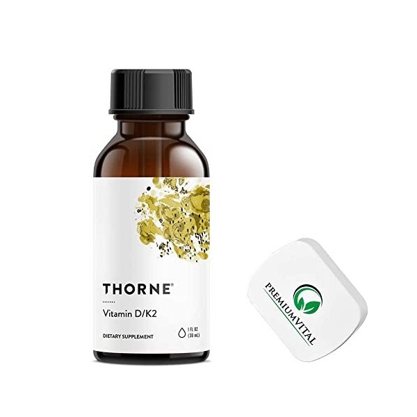 PremiumVital, Thorne Research, Vitamine D3 K2 Gouttes, 30ml, avec Pilulier Pratique, Testé en Laboratoire, Sans Soja, Sans Gl