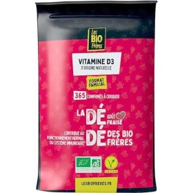 Les Bio Frères – Vitamine D3 d’origine naturelle – Lichen bio – 365 comprimés à croquer – 1 an de cure – Goût Fraise bio – Co