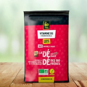 Les Bio Frères – Vitamine D3 d’origine naturelle – Lichen bio – 365 comprimés à croquer – 1 an de cure – Goût Fraise bio – Co