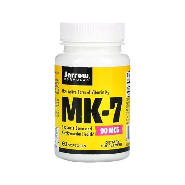 Jarrow Formulas, MK-7, Vitamine K2, 90mcg, 60 Capsules molles, Testé en Laboratoire, Sans Gluten, Sans Soja, Sans OGM