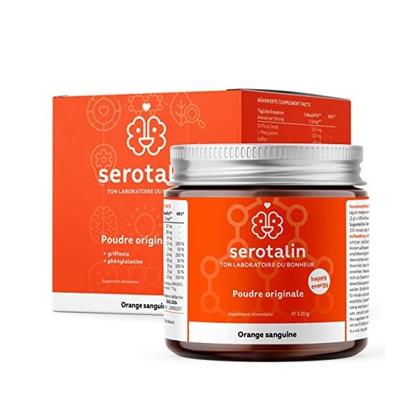 Serotalin® ORIGINAL POUDRE | 120g avec griffonia, phénylalanine & vitamine D3 | Sans additifs & végétalien | Goût orange sang